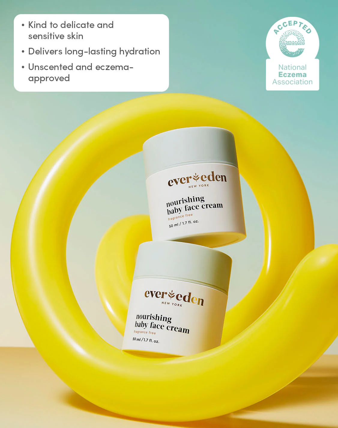 Evereden Nourishing Baby Face Cream applied on baby cheeks, rich texture for dry and sensitive facial skin