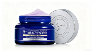 IT Cosmetics Confidence in a Cream moisturizer studio shot for anti-aging deep hydration on mature dry sensitive facial skin