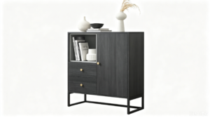 VASAGLE wooden bookshelf with storage drawers minimalist studio shot multi functional storage unit for compact living and bedroom spaces