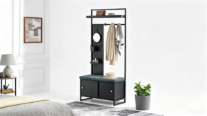 VASAGLE narrow freestanding bathroom storage cabinet studio shot for clutter organization in compact tight bathroom spaces